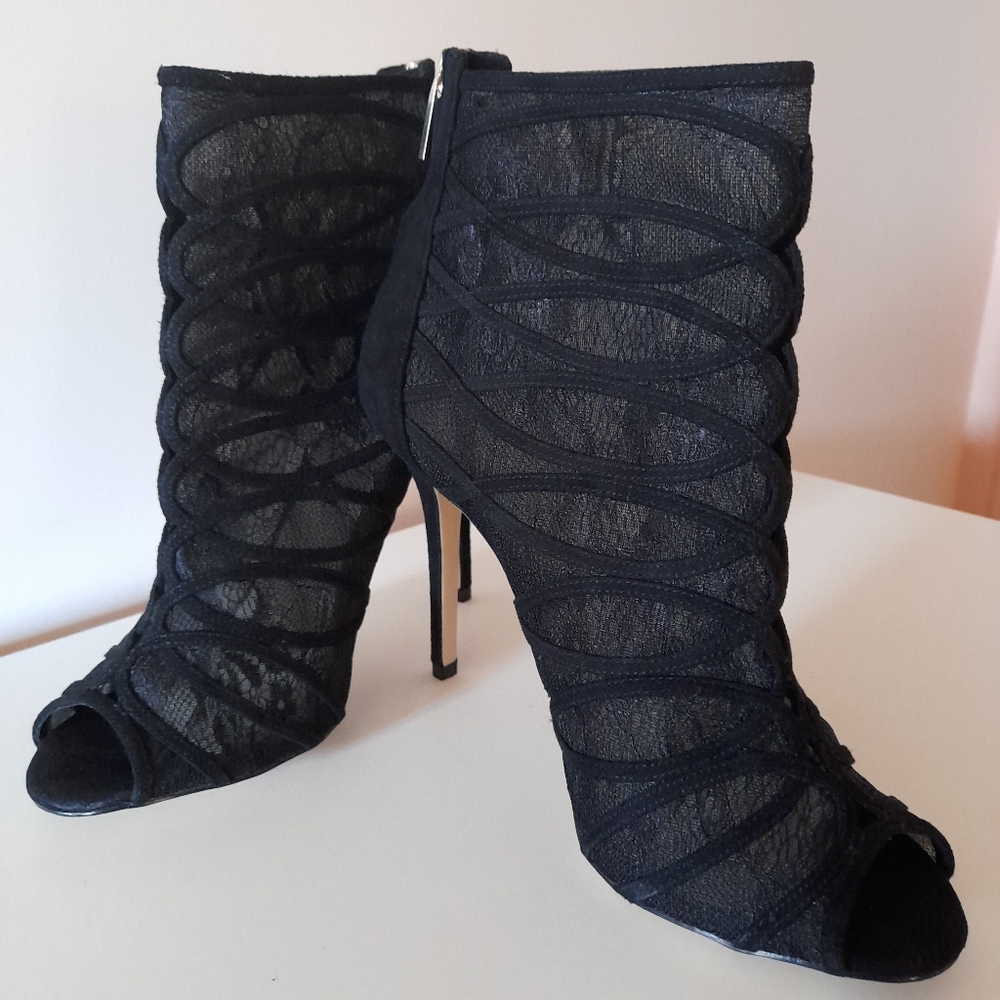 KAREN MILLEN Black Sheer Peep Toe Ankle Booties NWOT - Picture 10 of 14